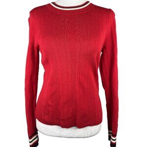 Lululemon Cotton elastane red cable knit sweater with white stripe crew neck XS